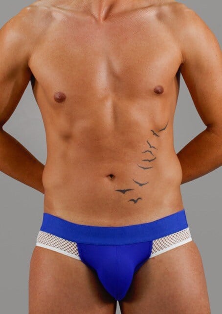 Suspensorio azul y blanco