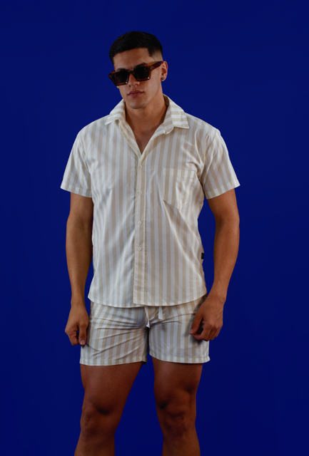 Conjunto a rayas blanco y beige